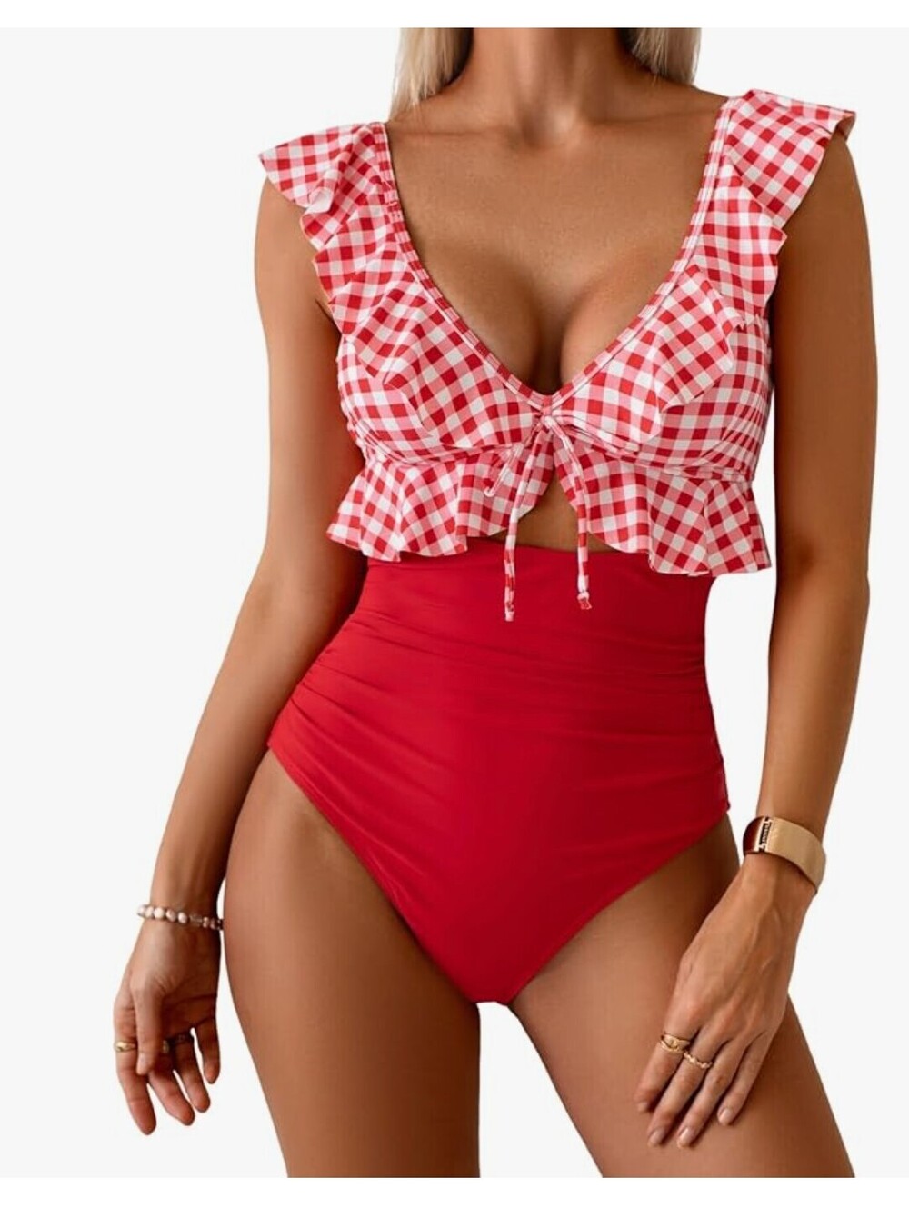 Eomenie One Piece Swimsuit for Women Tummy Control Ruffle Bathing Suit - Medium
